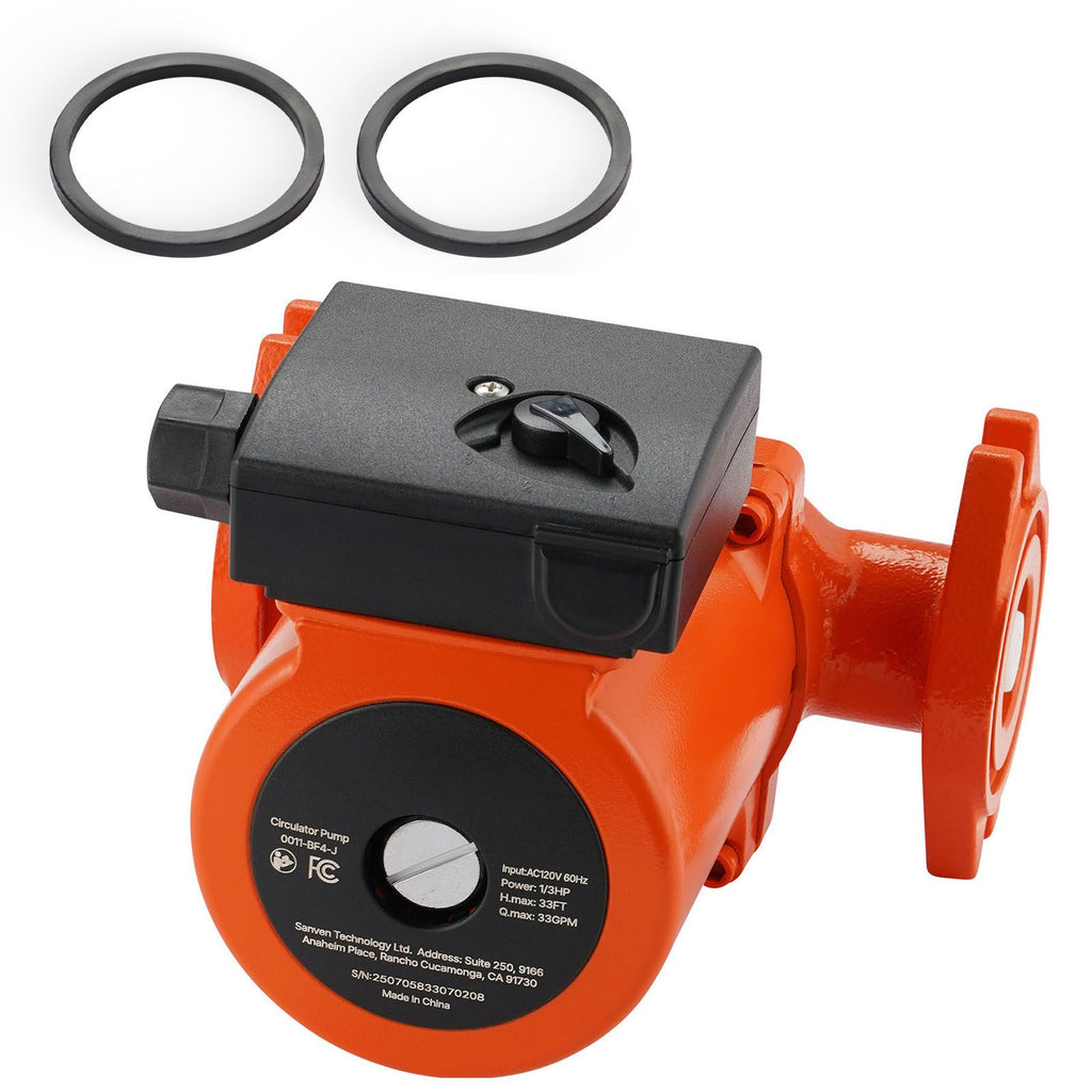 0011-BF4-J Cast Iron Circulator Pump, 33 GPM, AC 120V 33 ft Hot Water Recirculating Circulation Pump, 1-1/4 in Flange Connection, 3-Speed Adjustment, Quiet Operation, for Home Heating System