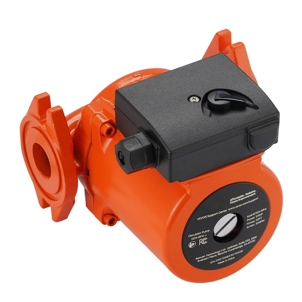 0011-BF4-J Cast Iron Circulator Pump, 33 GPM, AC 120V 33 ft Hot Water Recirculating Circulation Pump, 1-1/4 in Flange Connection, 3-Speed Adjustment, Quiet Operation, for Home Heating System