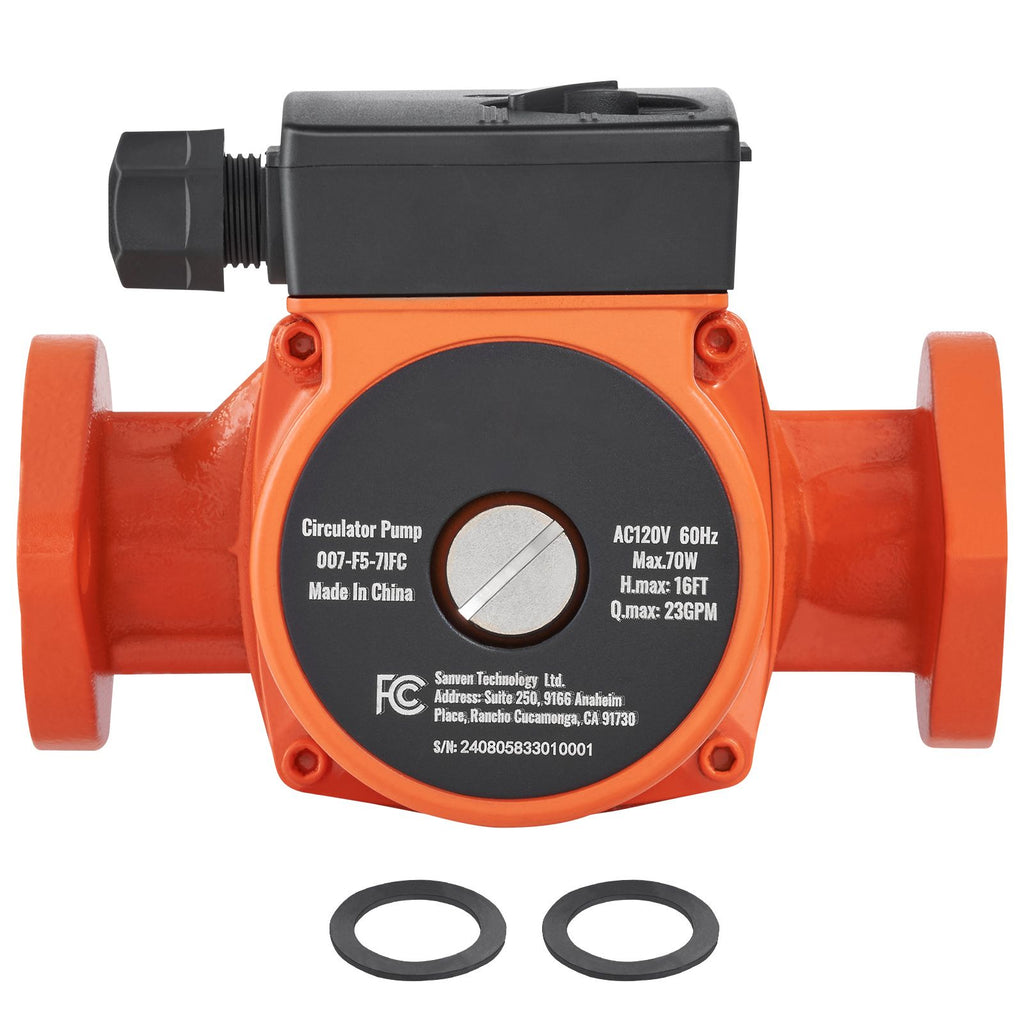 007-F5-7IFC Hot Water Recirculating Pump, 110V, 70W 23 GPM Hot Water Circulation Pump, 1" NPT Flange 3-Speed Circulator Pump, Quiet Operation Circulator Pump for Home Water Heater System