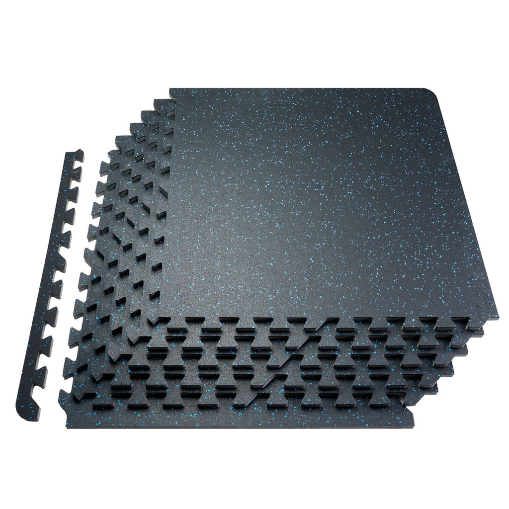 0.56 Inch Thick Gym Floor Mats, 25 Tiles Rubber Top with EVA Foam, 25" x 25" Gym Flooring Workout Mats with 100sq.ft Coverage, Interlocking Puzzle Gym Mats for Gym, Home, Garage, Black & Blue