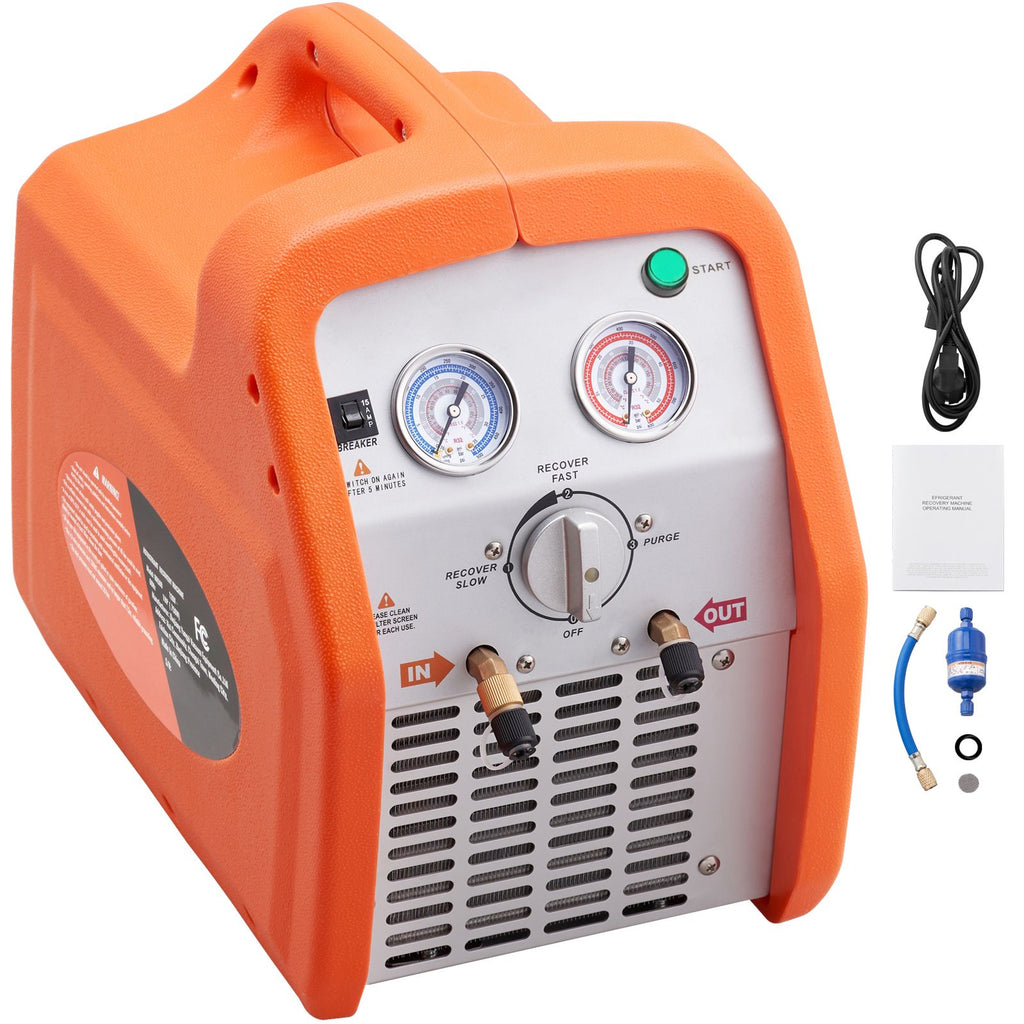 1 HP Refrigerant Recovery Machine - Dual Cylinder Portable AC Recovery Machine with High Pressure Protection 120V 60Hz Recovery Machine HVAC for Vapor Liquid Refrigerant, Car Air Conditioning