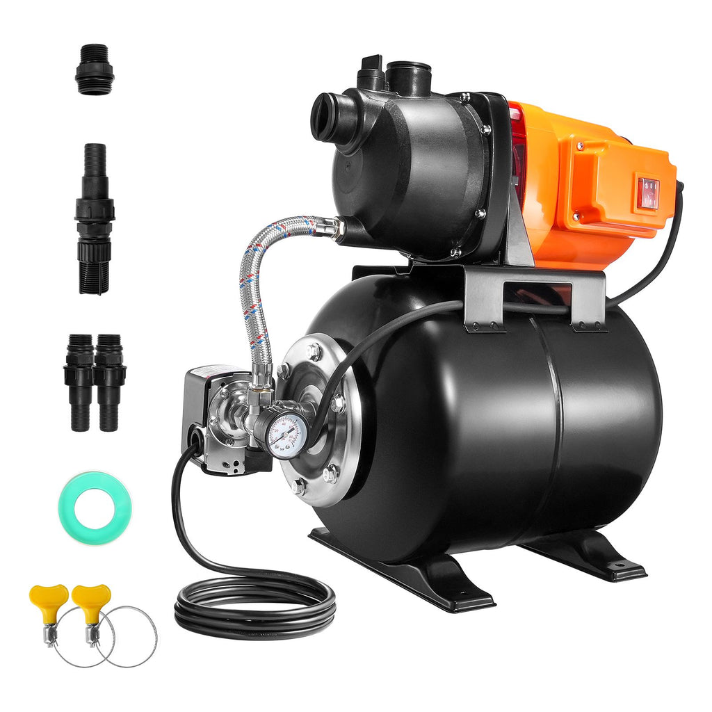 1 HP Shallow Well Pump with Pressure Tank, 1000 GPH/3700 L/H, Automatic Irrigation Water Booster Pump with 164 ft Lift 20/40 PSI Pressure Switch, Thermoplastic Pump Head for Home Garden Lawn