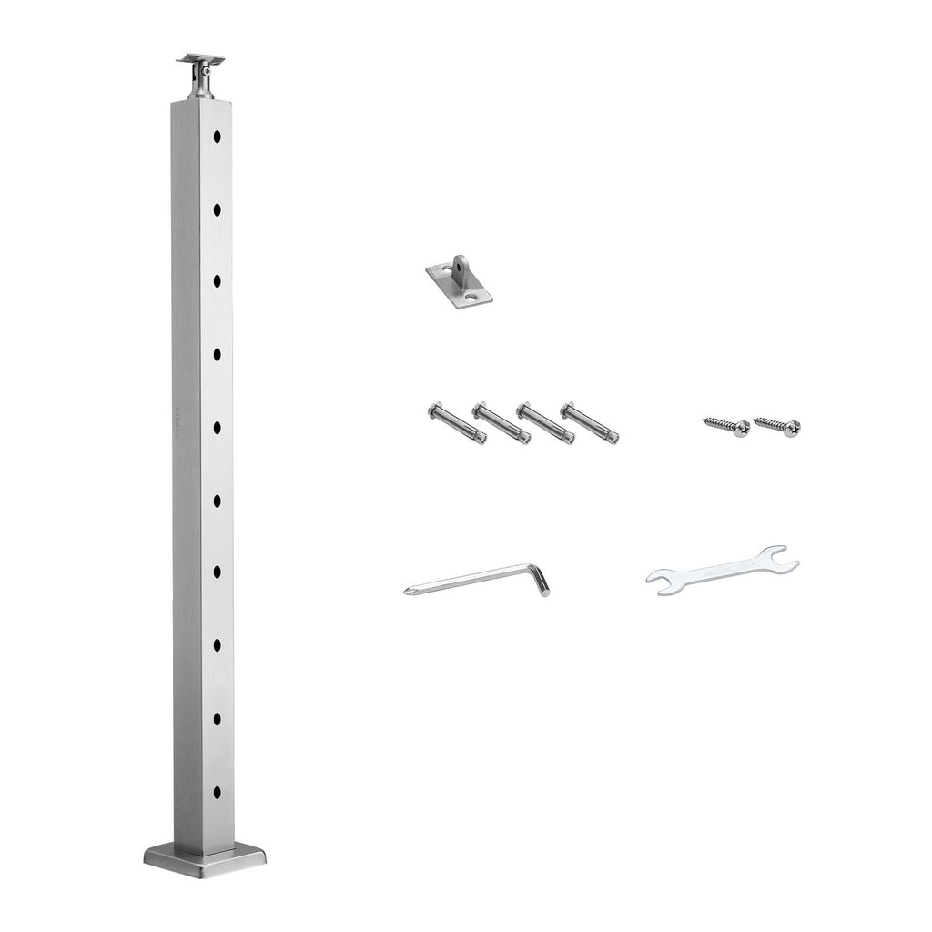 1-Pack Cable Railing Post, 36x2x2 In Horizontal-Hole Deck Railing Post with Pre-Drilled Holes, Stainless Steel Cable Rail Post with Horizontal and Curved Bracket, Silver, 1JZLGZXYS91466KZK001V0