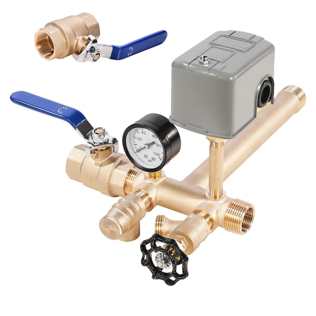 1" x 11" Well Pressure Tank Tee Kit, with 30/50PSI Switch, 8-Pieces Pure Brass Pressure Tank Installation Kit for Water Well, 1 in Gate Valve Included, Fit Most tanks with Diameter up to 16 in