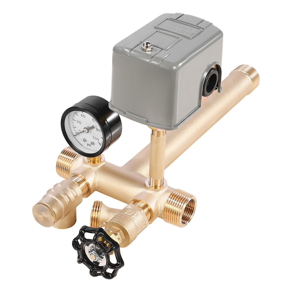 1" x 11" Well Pressure Tank Tee Kit, with 40/60PSI Switch, 7-Pieces Pure Brass Pressure Tank Installation Kit for Water Well, Fit Most Tanks with Diameters up to 16 Inches