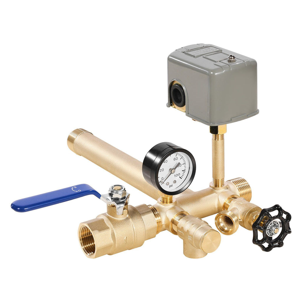 1" x 11" Well Pressure Tank Tee Kit, with 40/60PSI Switch, 8-Pieces Pure Brass Pressure Tank Installation Kit for Water Well, 1 in Gate Valve Included, Fit Most tanks with Diameter up to 16 in