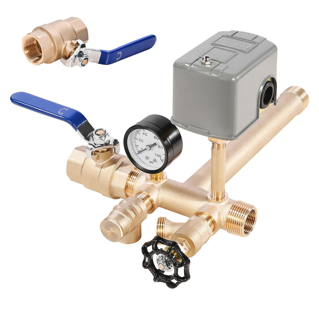 1" x 11" Well Pressure Tank Tee Kit, with 40/60PSI Switch, 8-Pieces Pure Brass Pressure Tank Installation Kit for Water Well, 1 in Gate Valve Included, Fit Most tanks with Diameter up to 16 in