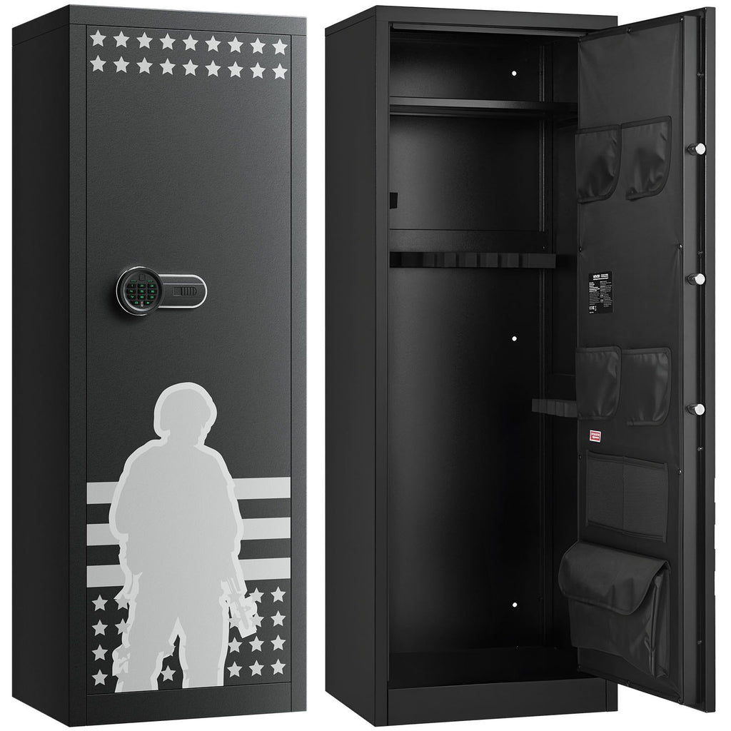 10-12 Gun Safe, Long Gun Cabinet for Rifles and Pistols, Quick Access Rifle Safe with 4 Pistol Pockets and 3 Adjustable Racks, Large Digital Cabinet with Key and Password Lock