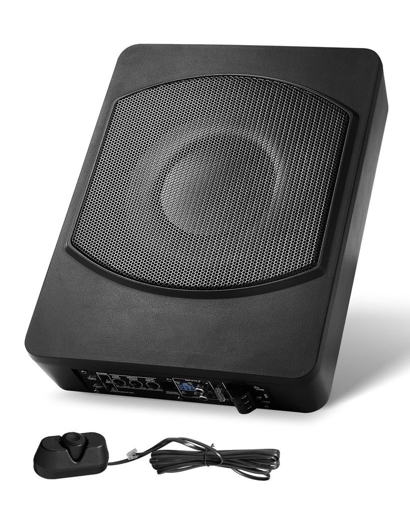 10" 240W Underseat Car Subwoofer, Slim Powered Car Subwoofers Under the Seat, Low Profile Audio Sub Built-in Amplifier, High/Low Level Input & Volume Controller for SUVs, Car, Truck, RV