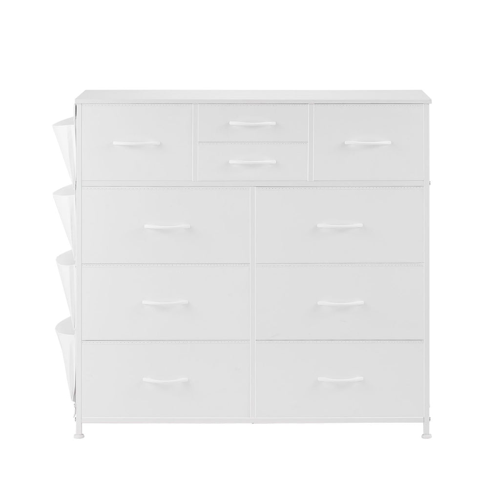 10 Drawer Dresser, Fabric Drawer Dresser with Fabric Bins, Closet Storage Drawers with Easy Pull Handle and Sturdy Steel Frame, Fabric Storage Tower for Bedroom, Hallway, Closet, Nursery, White