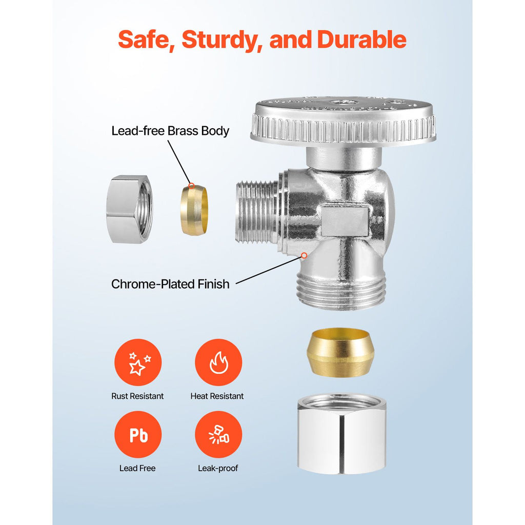 10-Pack Angle Stop Valve, 1/4 Turn Water Shut Off Valves, 1/2" Nominal (5/8" OD) Compression Inlet x 3/8" OD Compression Outlet Shutoff Valve for Bathroom Kitchen Toilet Shower Plumbing image 2