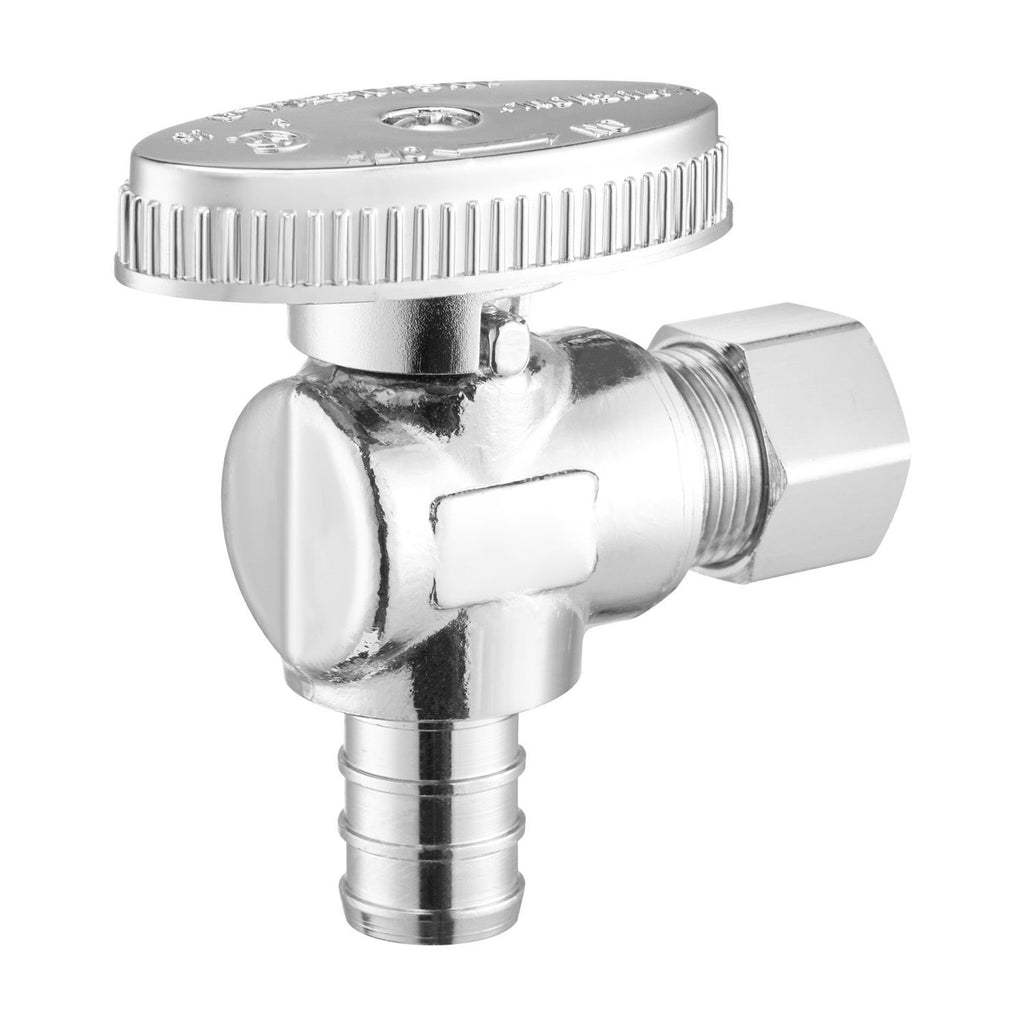 10 Pack Angle Stop Valve, Water Shut Off Valve 1/2" PEX x 3/8" OD Compression, 1/4 Turn Chrome Plated Brass Shutoff Valves for Bathroom Kitchen Toilet Shower Plumbing