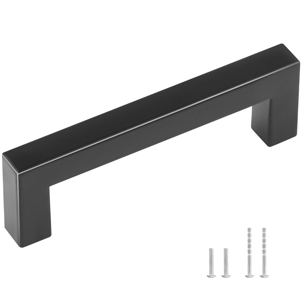 10 Pack Cabinet Pulls, 3.86in / 96mm Center to Center Slim Square Kitchen Cabinet Drawer, Stainless Steel Modern Kitchen Cupboard Door Handles for Kitchen Bathroom Bar Hardware Matte Black