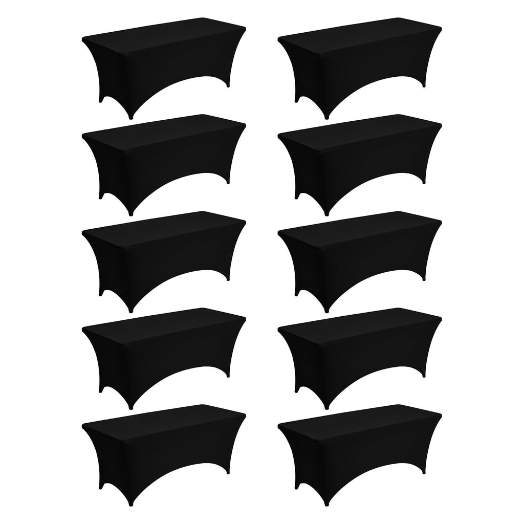 10 Pack Table Cloth for 6FT Rectangular Fitted Events, Wrinkle-Resistant Stretch Black Table Covers, Washable Spandex Tablecloth Protector, for Party, Wedding, Cocktail, Banquet, Festival