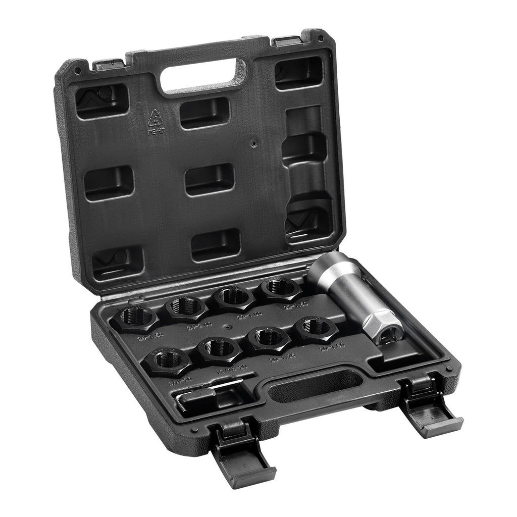 10-Piece Axle Spindle Thread Chaser Set, Metric M20 M22 M24 and UNF 13/16" 3/4" Thread Restorer Tool, Rethreading Tool Kit with Extension Bar, Hex Wrench, Storage Case, for Damaged Axle Spindles