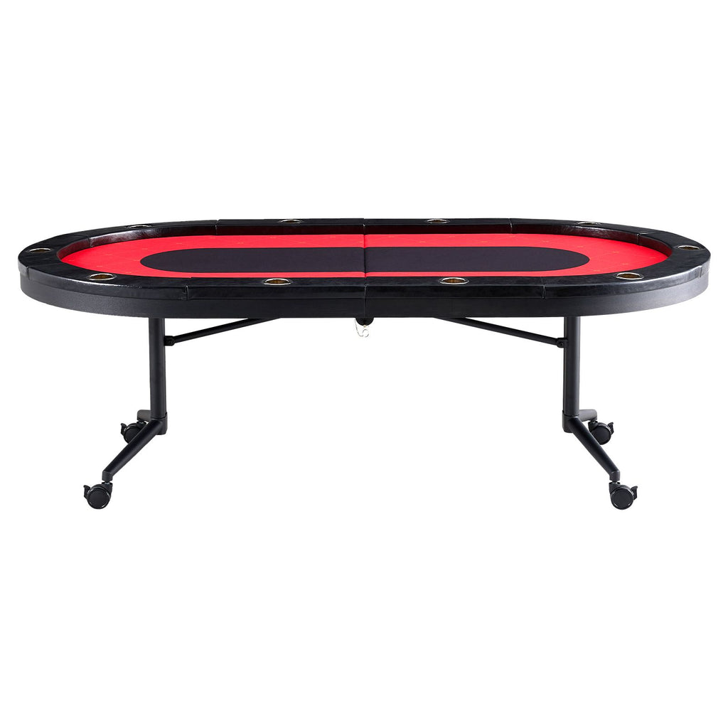 10 Player Foldable Poker Table, Blackjack Texas Holdem Poker Table with Padded Rails and Stainless Steel Cup Holders, Portable Folding Card Board Game Table, 90" Oval Casino Leisure Table