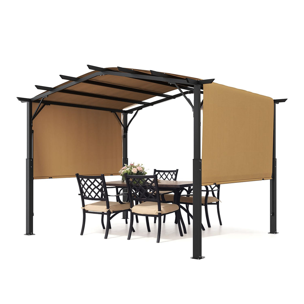 10 x 10 ft Outdoor Pergola, Arched Top Metal Pergola, Retractable Pergola with Sun Shade Canopy, Large Patio Shelter Pavilion, Heavy Duty Garden Pergola for Deck Backyard Porch Poolside