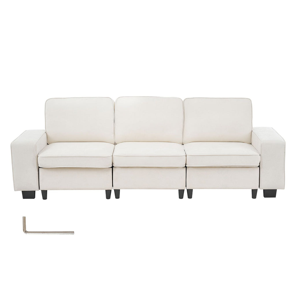 100-Inch Modular 3-Seater Sofa – Comfy Couch with Deep Seats & Hidden Storage, Modern Design for Living Room, Apartment, or Office, White
