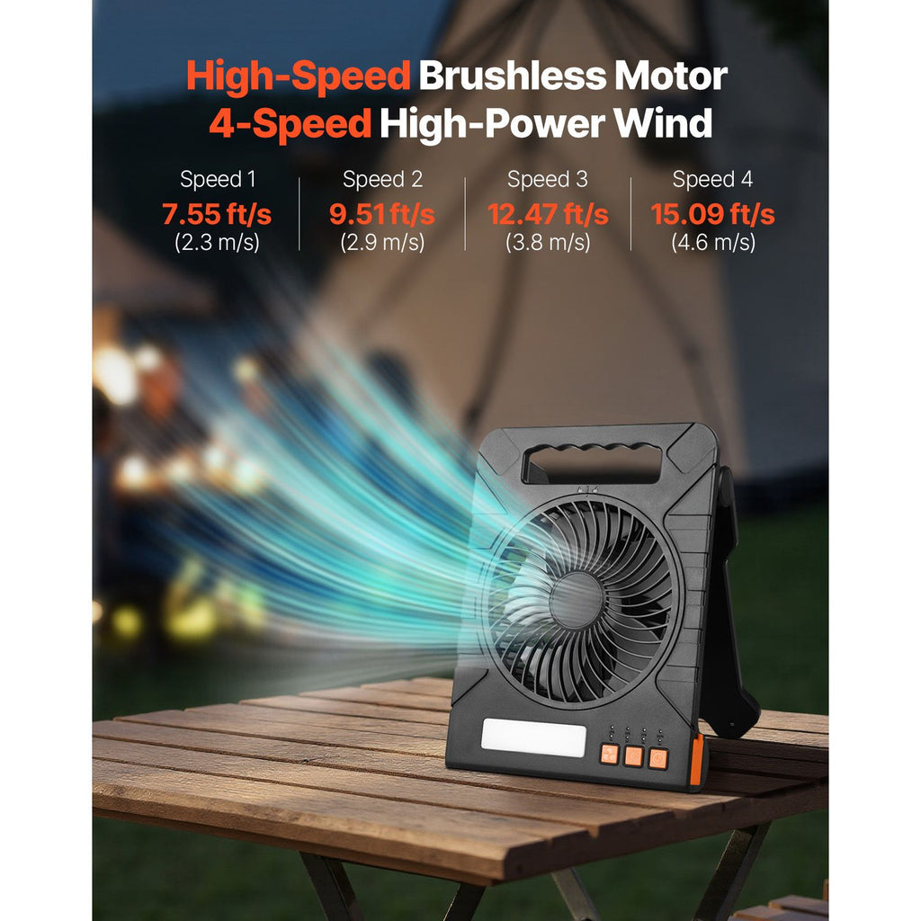 10000mAh Rechargeable Solar Fan with LED Lantern, 7 inch Portable Fan Cordless with 4W Foldable Solar Panel, 4-Speed& Timer& Quiet,USB Battery Powered for Camping Tent Worksite Office Desk