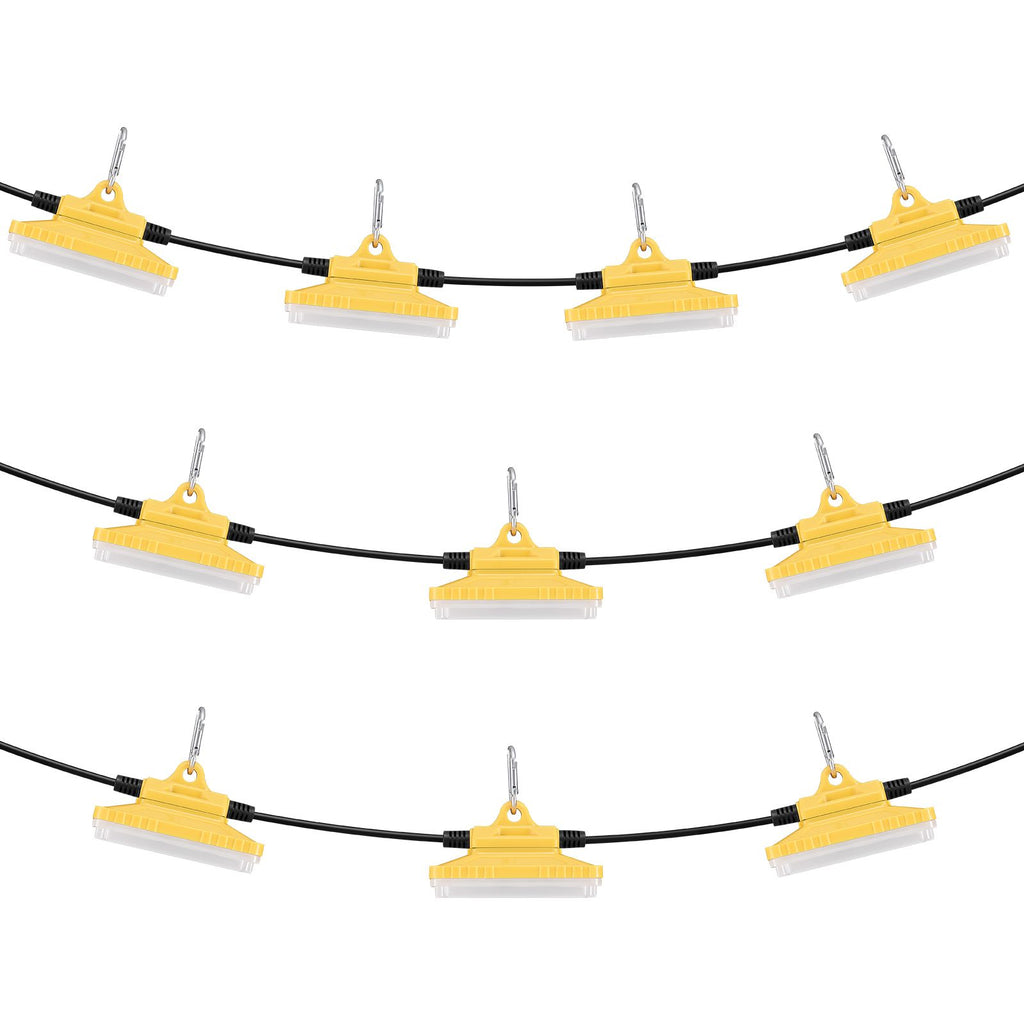 100FT Construction String Lights, 150W 15000LM, 10PCs String Work Light, 5000-5500K, IP65 Waterproof, with Hanging Hooks, for Construction Site, Temporary Lighting Indoor & Outdoor, ETL Listed