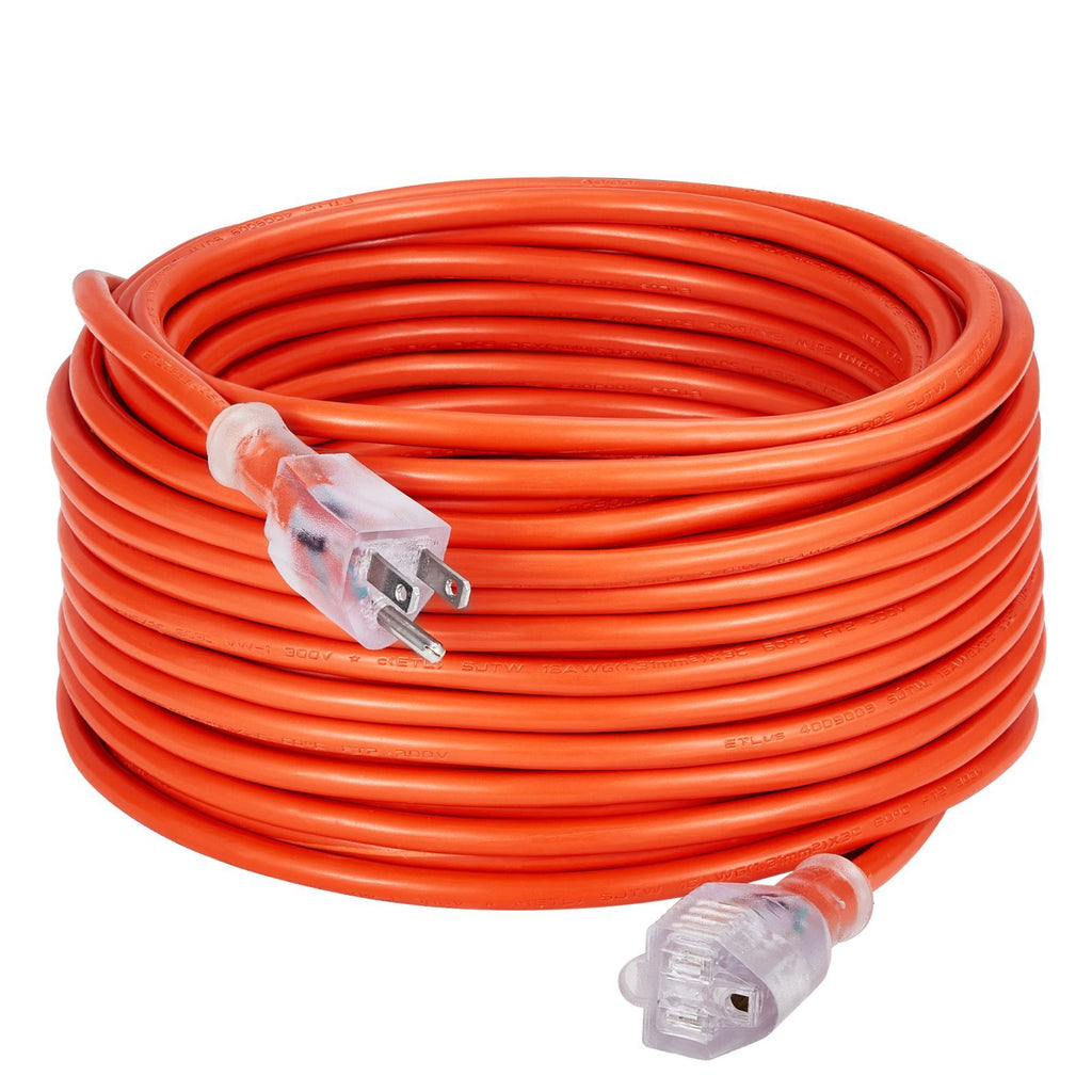 100FT Indoor Outdoor Extension Cord, 16AWG 10Amps 1250W, 3 Prongs Appliance Electric Cord with Lighted End, Flexible & -40 Celsius Cold-Resistant for Office Home Use, ETL Listed