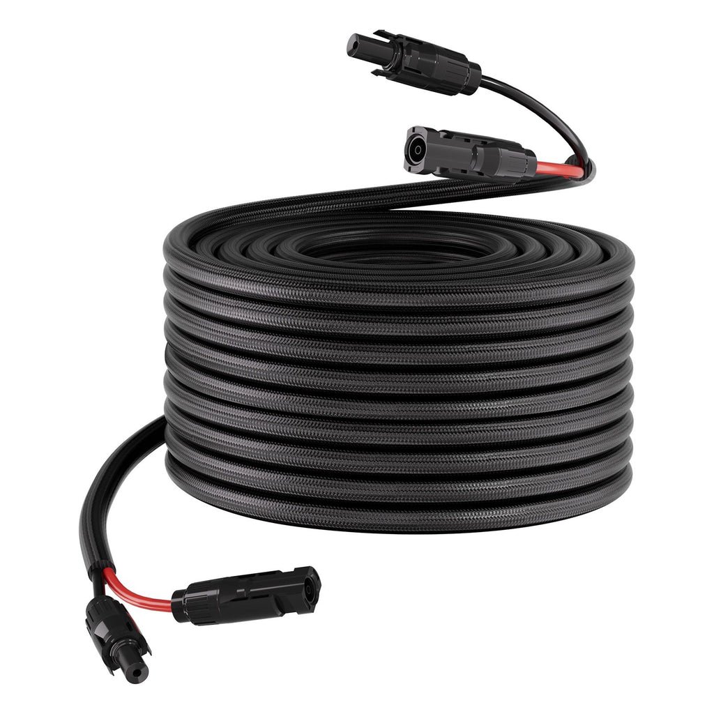 100FT Solar Panel Extension Cable, 10 AWG, Solar Panel Wire with Flame Retardant Protective Sleeving, Female and Male Connectors, IP67 Waterproof PV Wire, for Outdoor Automotive RV, Black & Red