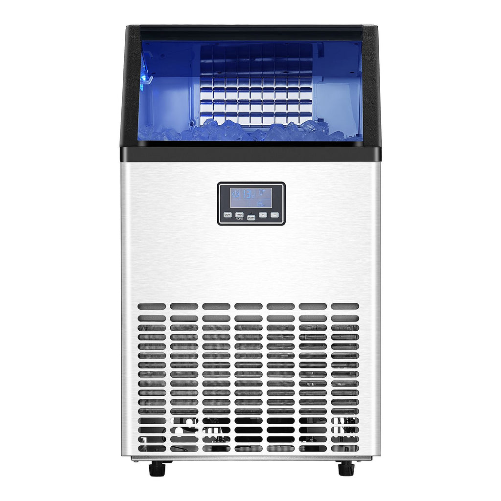 100lbs/24H Commercial Ice Maker Machine, 33lbs Storage Capacity Ice Maker with Drain Pump, 45 Ice Cubes in 15 Minutes, LED Digital Display Freestanding Self-Cleaning for Bar Office Restaurant