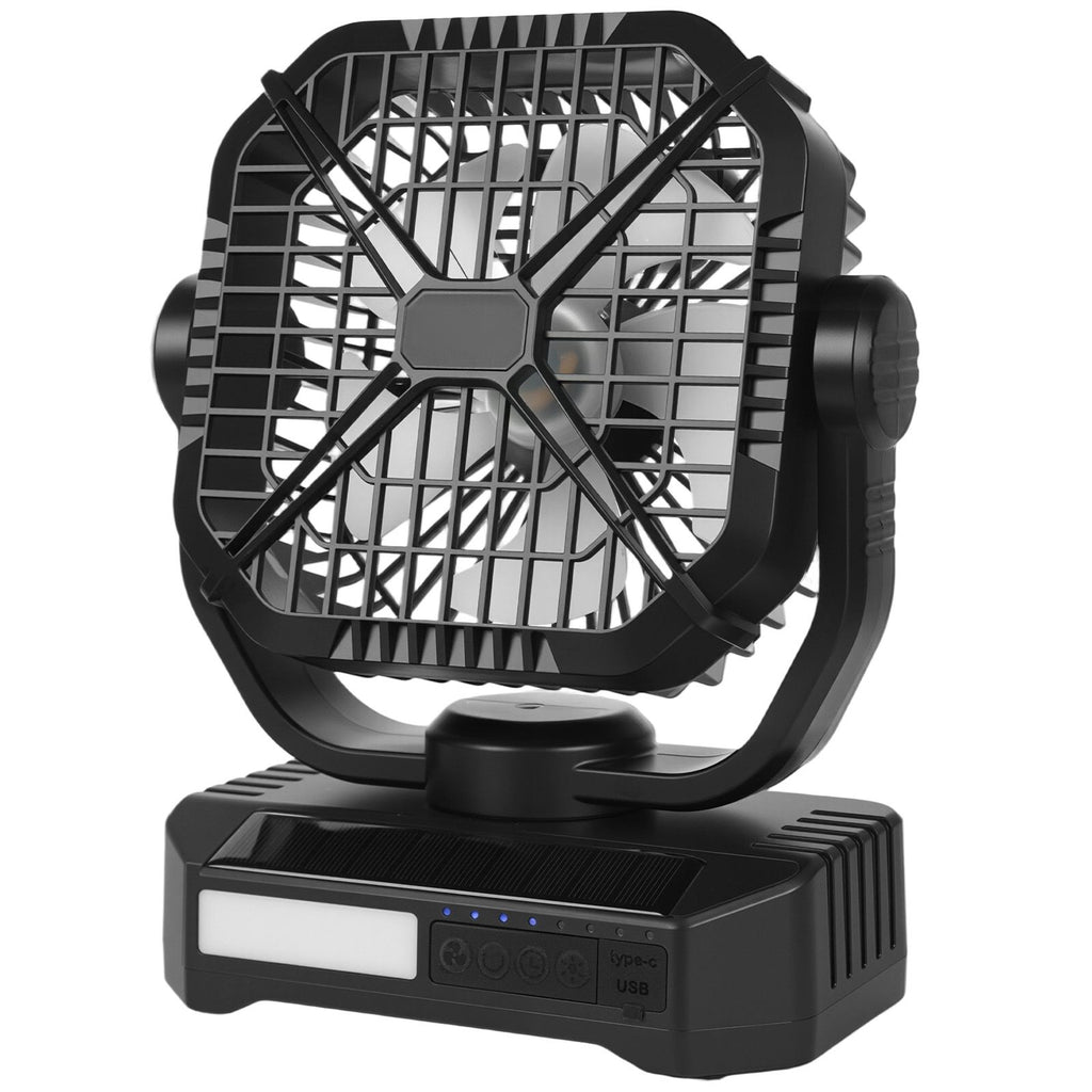 10400mAh Solar fan, Camping Fan with Solar Panel & LED Lantern, 7W 8 Inch Portable Rechargeable Battery Powered for Outside, 4-Speed and Quiet Operated for Picnic, Barbecue, Fishing, Travel