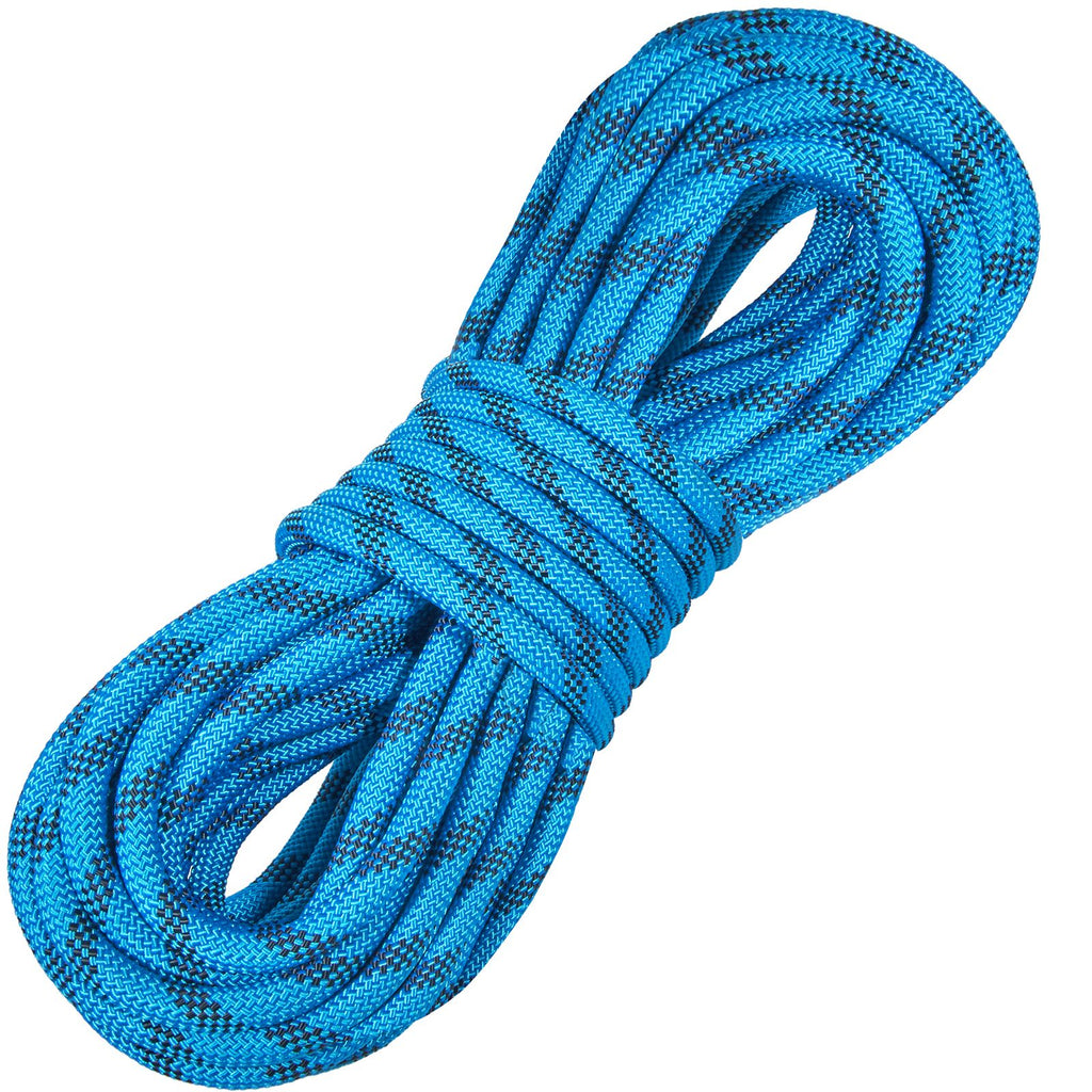 10.5 mm Static Climbing Rope, 19.5M(64ft) Outdoor Rock Climbing Rope 25KN Breaking Tension, Fiber Rope with Steel Snap Hooks for Escape, Rappelling, Fire Rescue, Blue