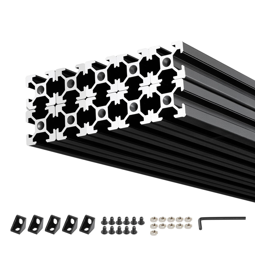 10PCS 2020 Aluminum Extrusion Profile, 23.62 Inch 600 mm, T Slot European Standard Anodized Linear Rail, High-Strength Extruded Aluminum Rail, for 3D Printer Parts and CNC DIY Workbench, Black
