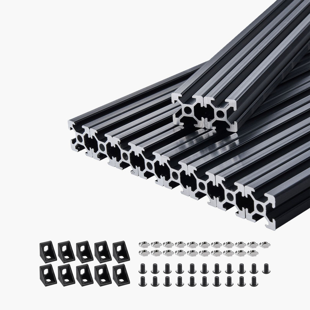 10PCS 39.4in (1000mm) T Slot 2020 Aluminum Extrusion Profile, European Standard Anodized Linear Rail, High-Strength Extruded Aluminum Rail for 3D Printer, CNC Machine DIY, Laser Engraving, Black
