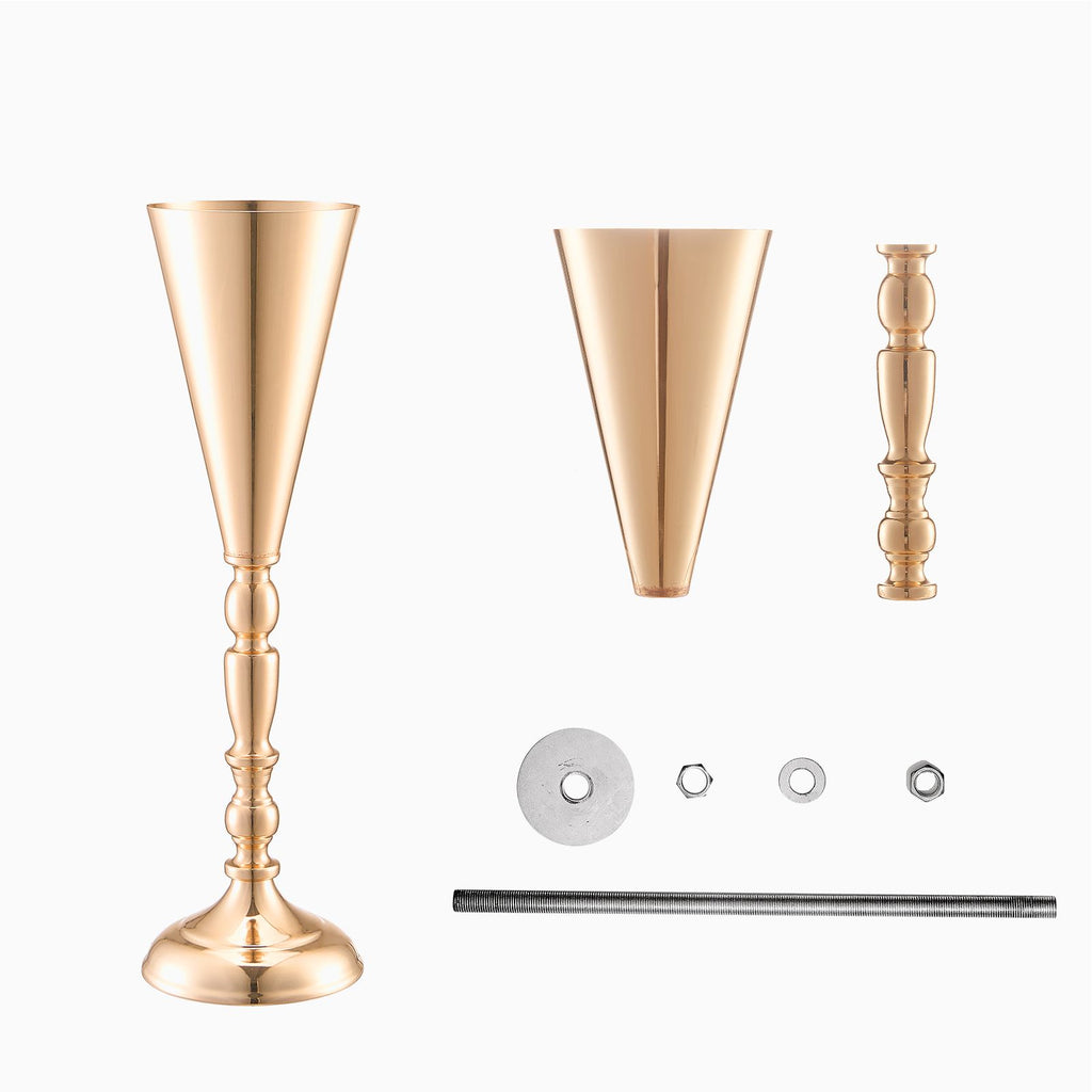 10PCS 43cm/16.9' Tall Wedding Flower Vase, Metal Wedding Trumpet Centerpiece, Gold Floral Stand Display Rack for Tables Wedding Dinner Party, Anniversary Ceremony Birthday Event Decor