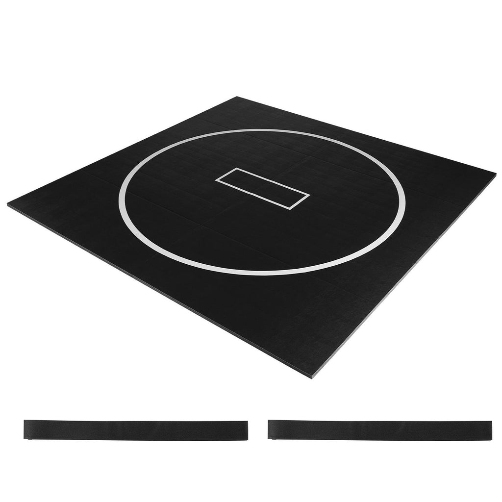 10x10 ft Wrestling Mat, Martial Arts Thick Mat for Home Gym Workouts Exercise, Waterproof PVC Roll-Up Training Mats with Circles, for Gymnastics, Tatami, Jiu Jitsu BJJ MMA Judo, Boxing, Black
