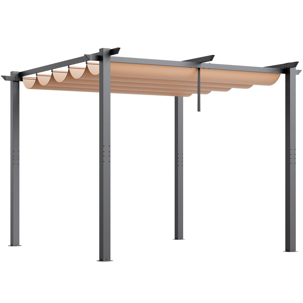 10'x10' Outdoor Retractable Pergola with Canopy, Aluminum Pergola with Retractable Canopy, Modern Pergola with Sun Shade Canopy for Patios, Gardens, Decks, Backyards (Beige)