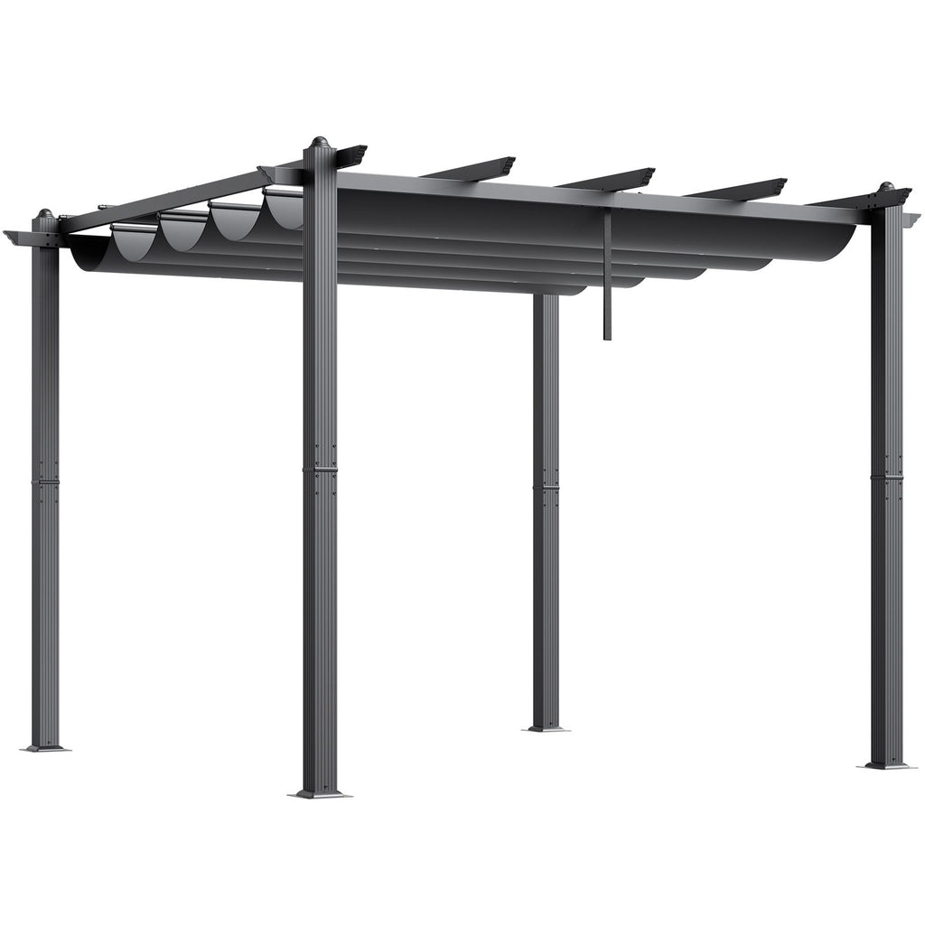 10'x10' Outdoor Retractable Pergola with Canopy, Aluminum Pergola with Retractable Canopy, Modern Pergola with Sun Shade Canopy for Patios, Gardens, Decks, Backyards (Gray)