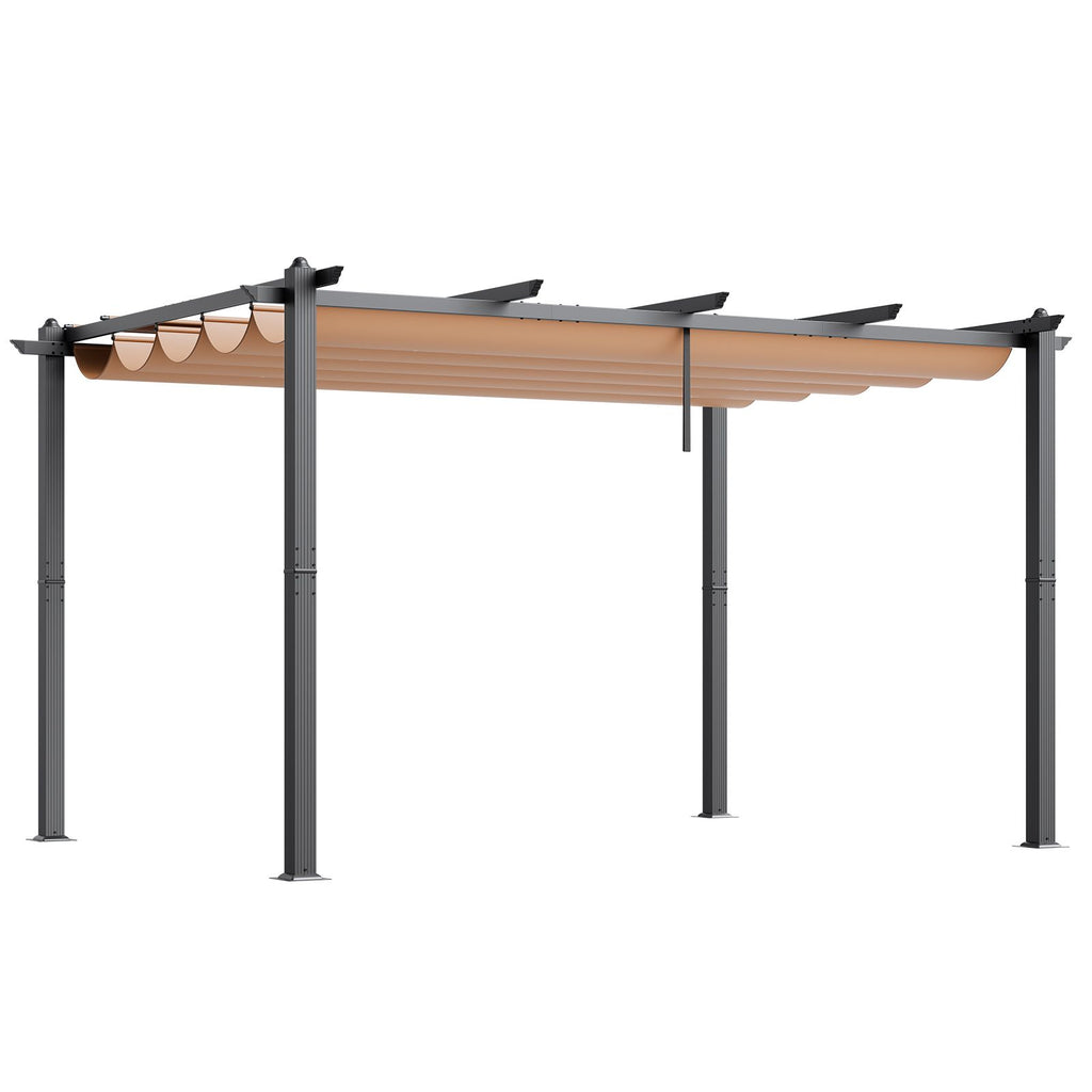 10'x13' Outdoor Retractable Pergola with Canopy, Aluminum Pergola with Retractable Canopy, Modern Pergola with Sun Shade Canopy for Patios, Gardens, Decks, Backyards (Beige)