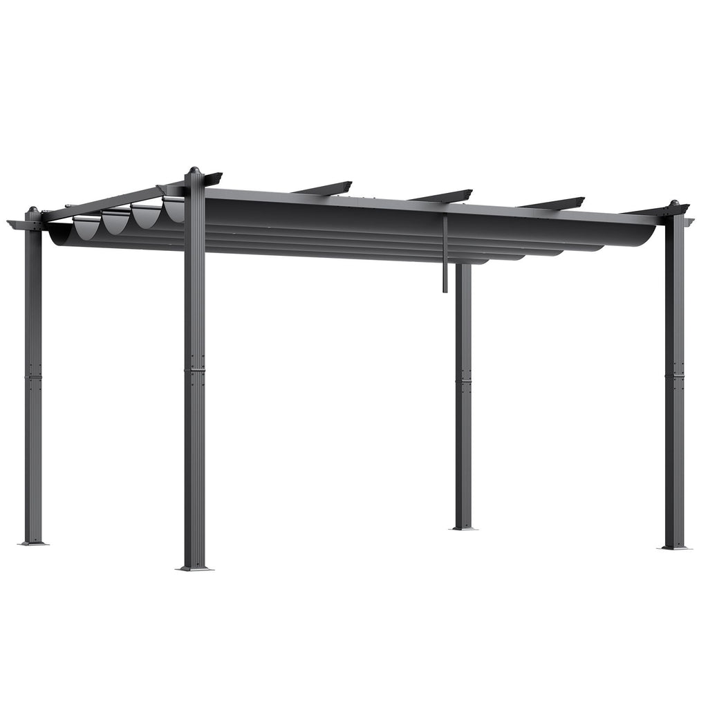 10'x13' Outdoor Retractable Pergola with Canopy, Aluminum Pergola with Retractable Canopy, Modern Pergola with Sun Shade Canopy for Patios, Gardens, Decks, Backyards (Gray)