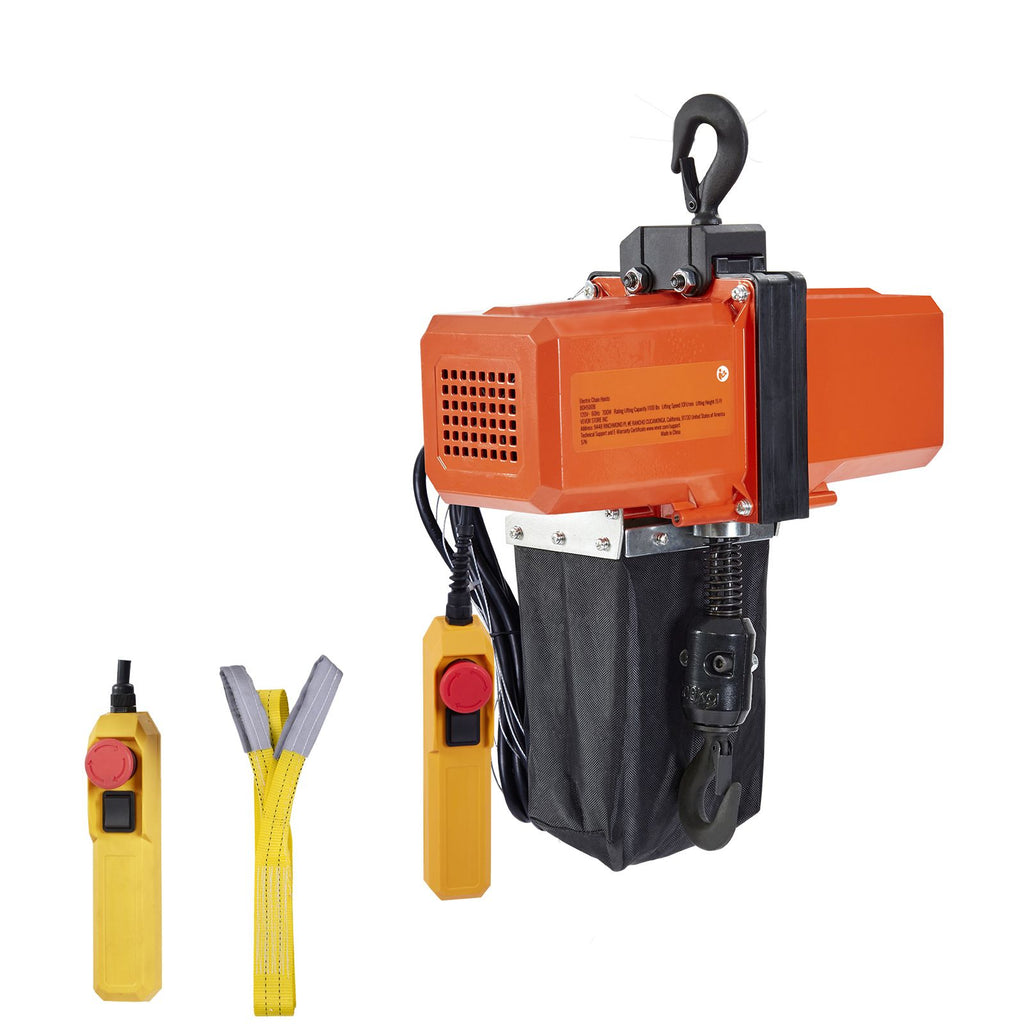 1100 lbs Electric Chain Hoist 15 FT Lifting Height, 120V Electric Hoist, Single Phase Overhead Crane with G100 Chain, 10 ft Wired Remote Control for Garage, Shop, Hotel, Home