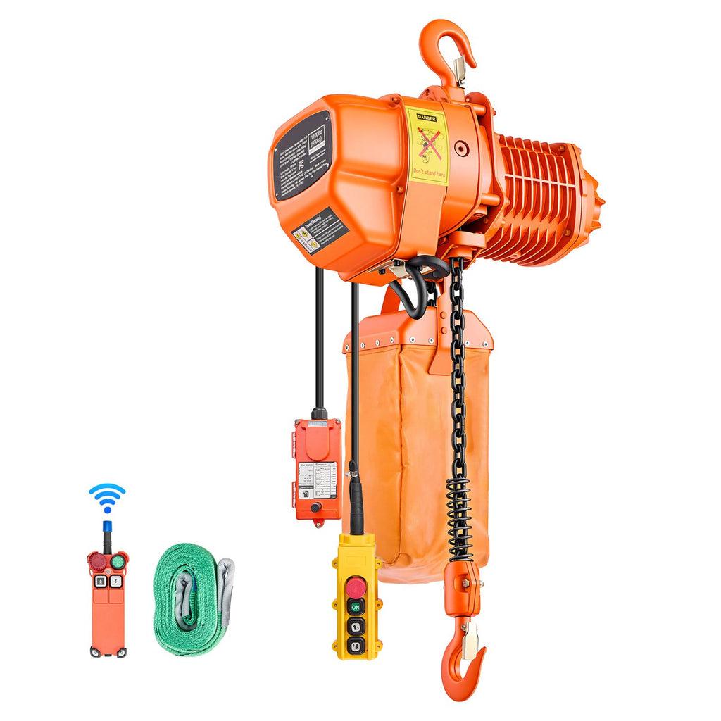 1100 lbs Electric Chain Hoist, 20 ft Lifting Height, Three-Phase Overhead Crane with 328 ft Wireless & 15 ft Wired Remote Control, Single G80 Chain Hoist for Factories, Warehouses, Garages
