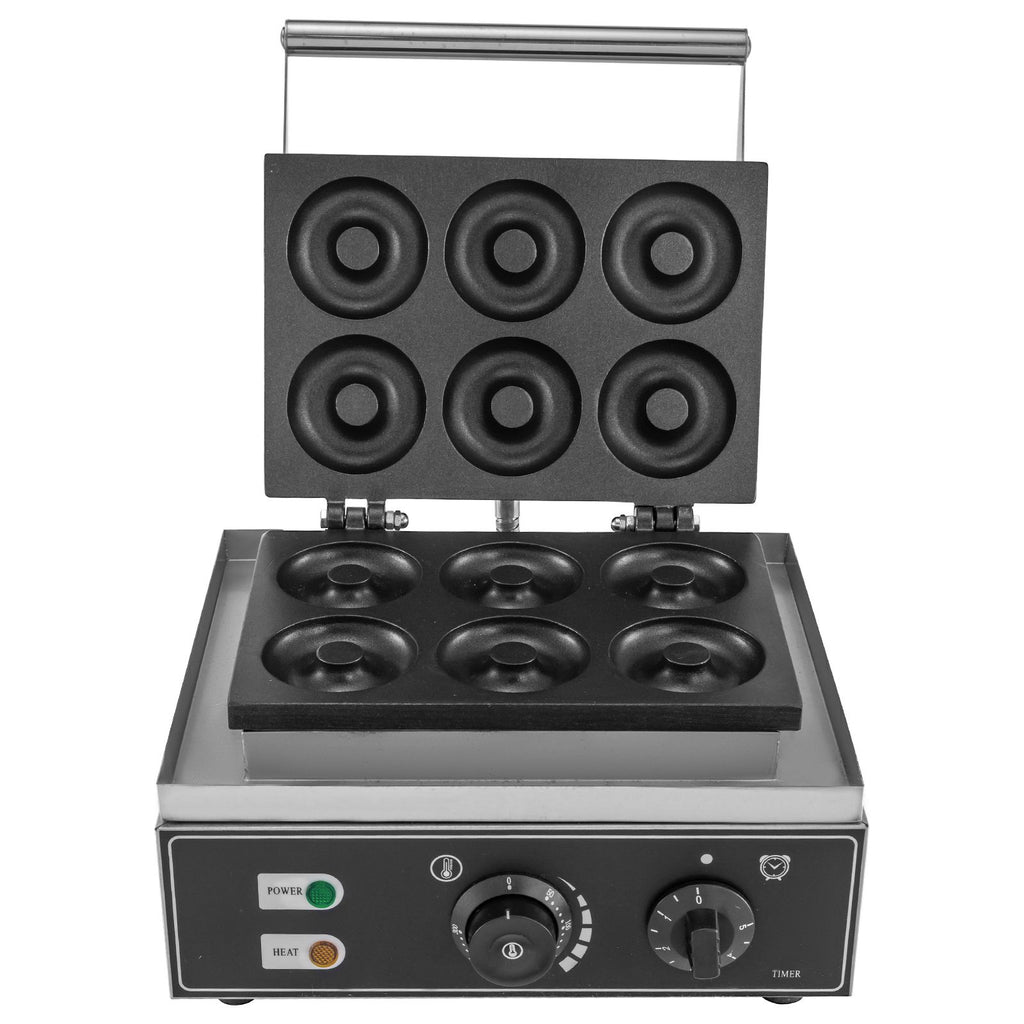 110V Commercial Waffle Donut Machine 6 Holes Double-Sided Heating 50-300Celsius, Electric Doughnut Maker 1550W, Non-stick Donut MakerTeflon-Coating (Depth:0.55\",Dia:2.95\")