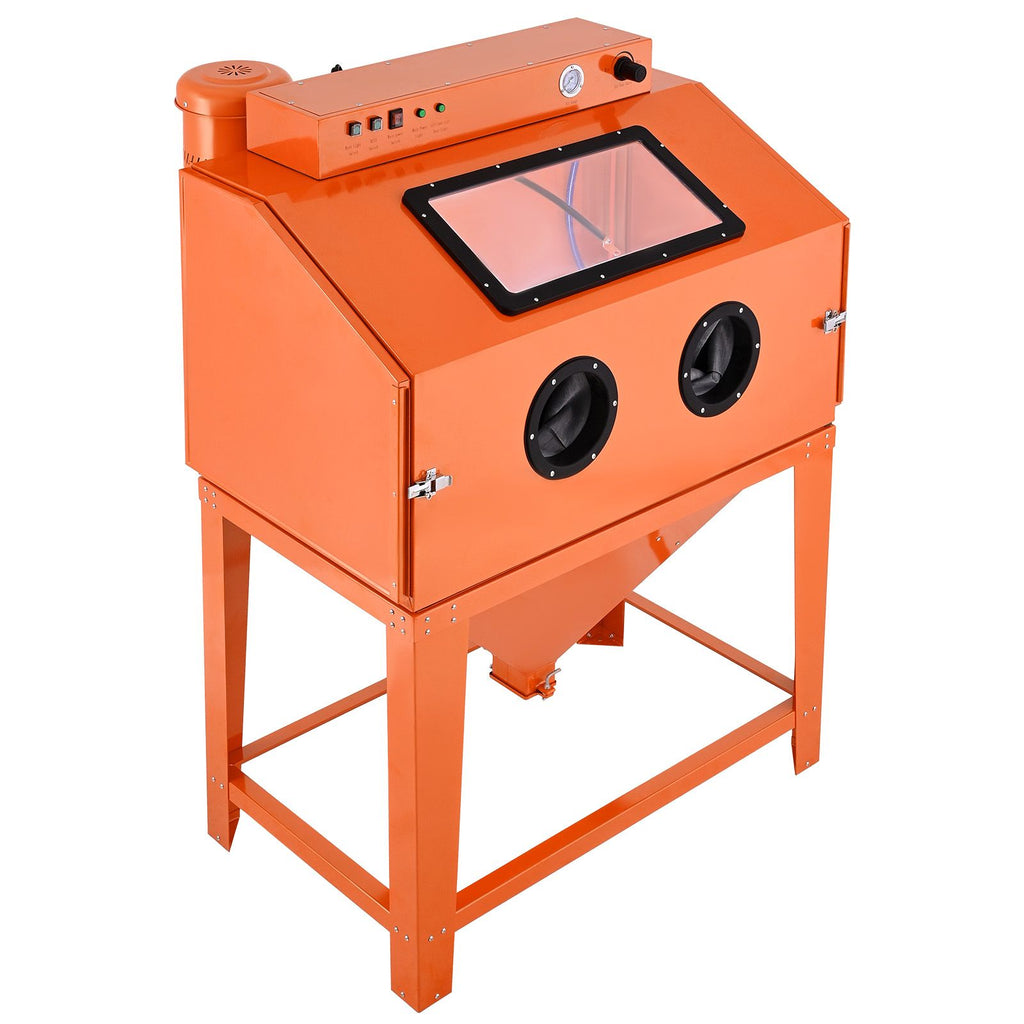 115 Gallon Sandblasting Cabinet, Heavy Duty Steel Sand Blasting Cabinet with 31-Gallon Media Hopper, Dual Blasting Guns & 1.6HP Dust Collector for Oversized Parts Surface Finishing, Rust Removal
