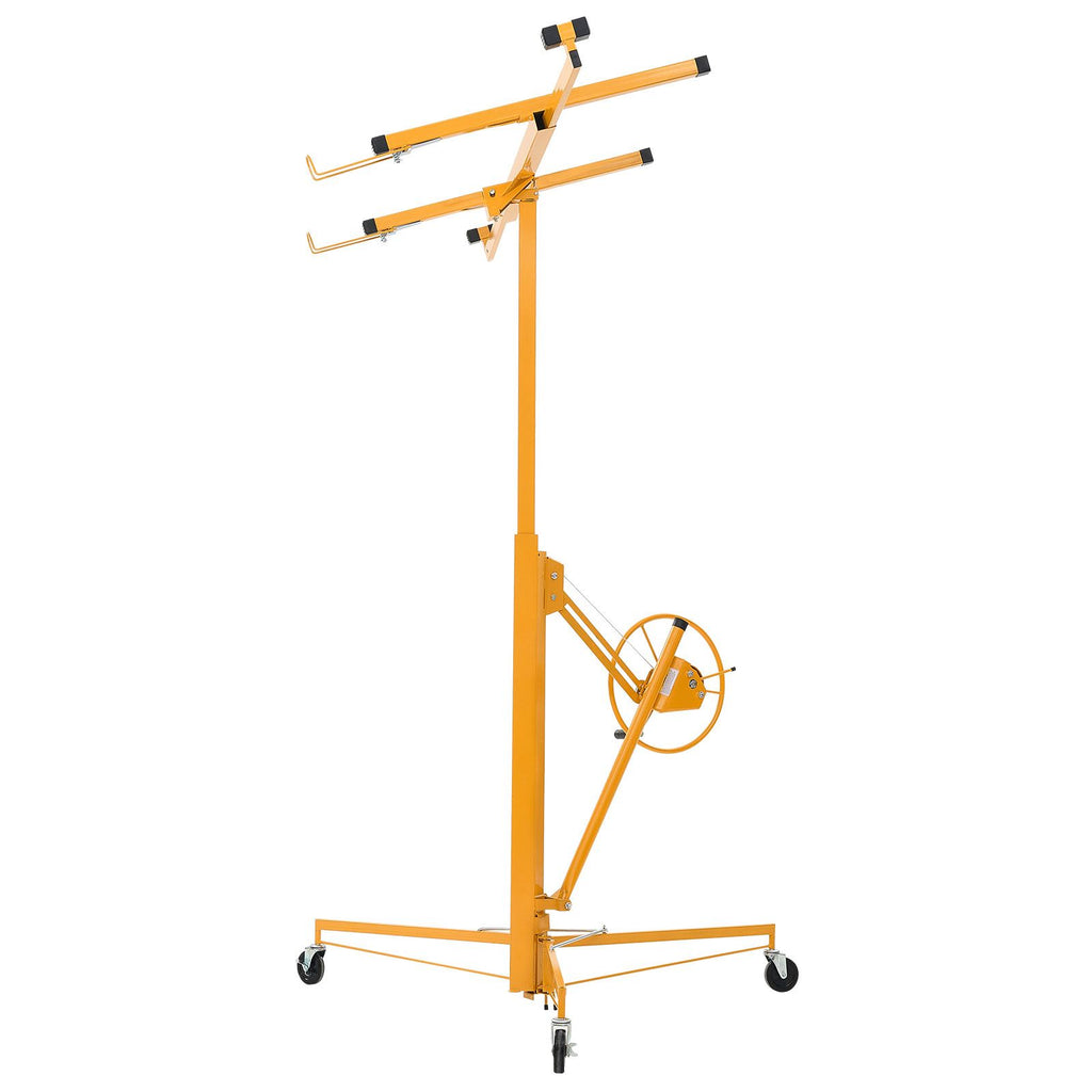 11ft Drywall Lift, Heavy-Duty 150 lbs Sheetrock Hoist with Adjustable Telescoping Arm, Lockable Wheels, Drywall Lifter Panel Jack Hoist Tools Ideal for Ceiling & Wall Installation (Yellow)
