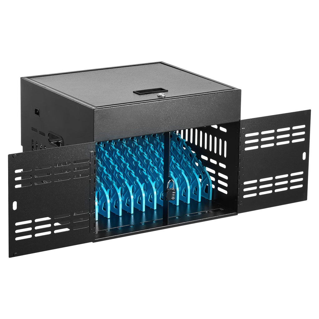 12-Device Charging Cabinet for Tablet & Laptop, Lock Charging Station, for Classroom, Chromebooks, iPads, Fits Devices up to 15.6 in, Wall/Desktop Mount, Steel Lock Box, Fully Assembled, Black