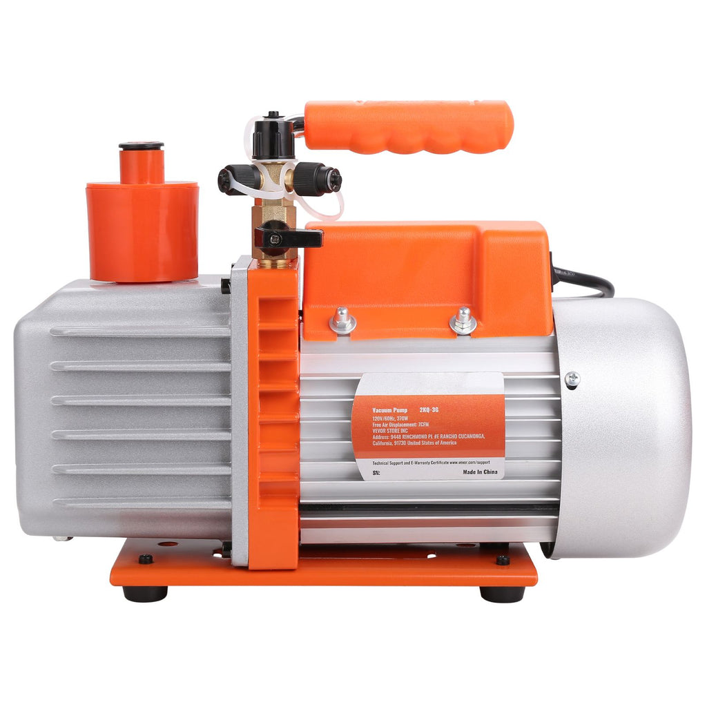 1/2 HP 2 Stage Rotary Vane Vacuum Pump, 7 CFM, 120V Air Conditioning Vacuum Pump, 1/4" SAE Male 3/8" SAE Male 1/2" ACME Male Inlet, for HVAC Repair, Refrigeration Maintenance, Resin Degassing
