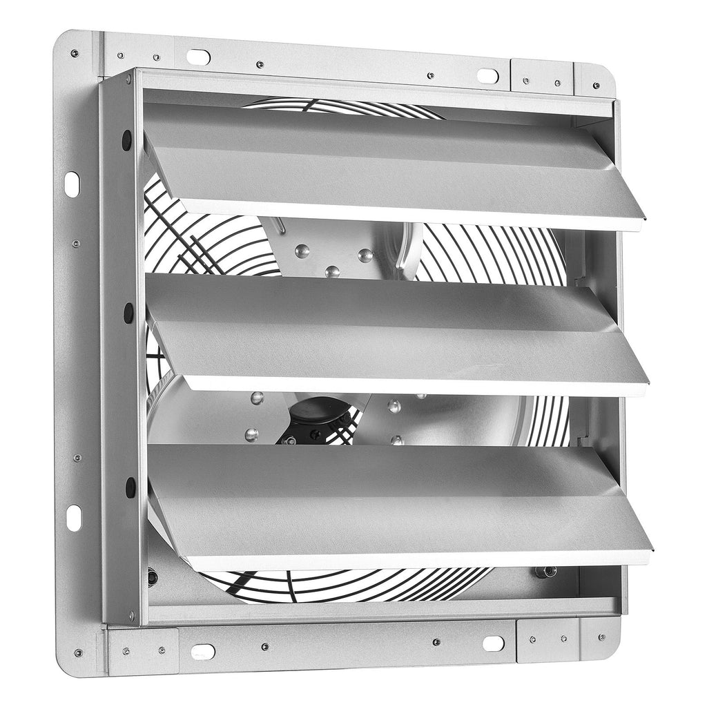 12 Inch Shutter Exhaust Fan Wall Mounted 1347 CFM Automatic Louvers, Sturdy Steel Housing, Low Noise, AC Motor, Ventilation and Cooling for Attic, Garage, Barn, Greenhouse, Workshop, Silver