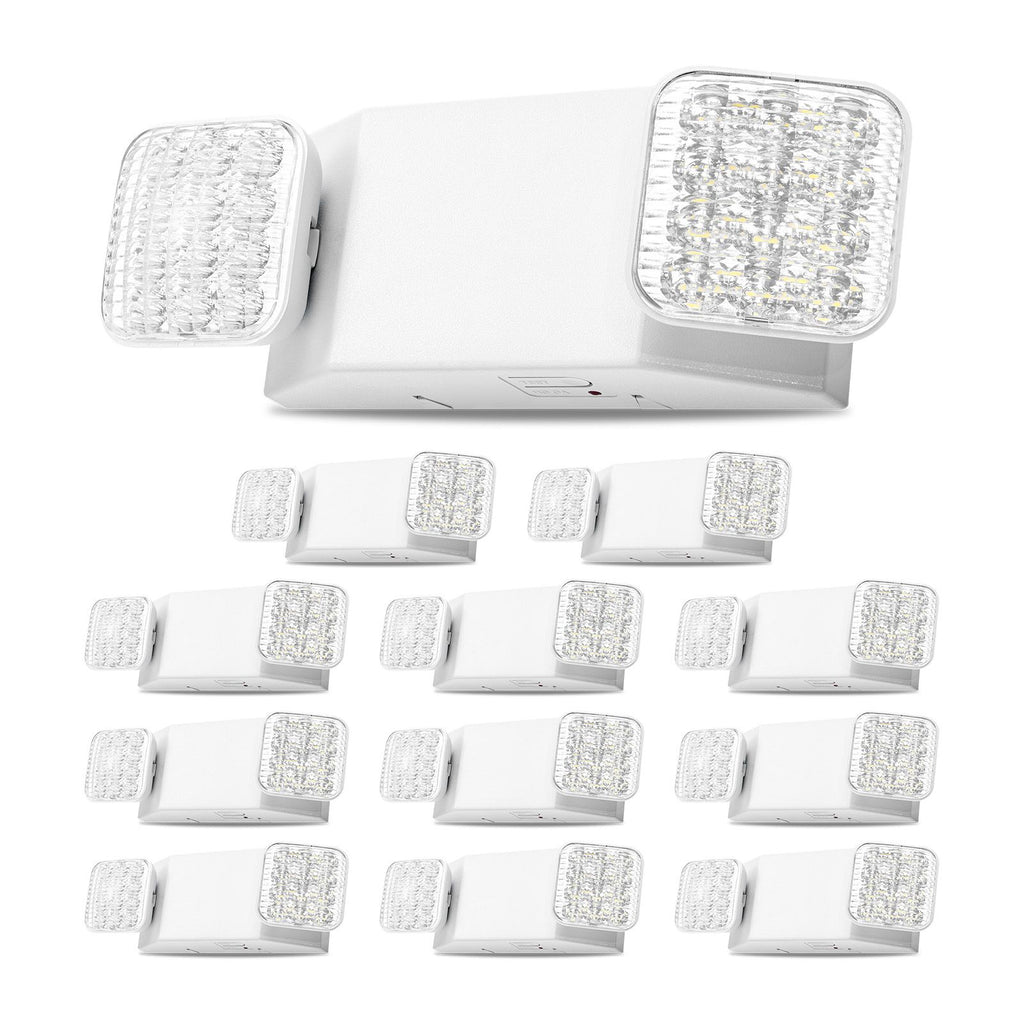 12 Pack Emergency Lights for Business, with Battery Backup, Commercial LED Emergency Exit Lighting Fixtures, AC 120/277V, with Two Square Head Adjustable, 90-Minute Backup, for Business, White