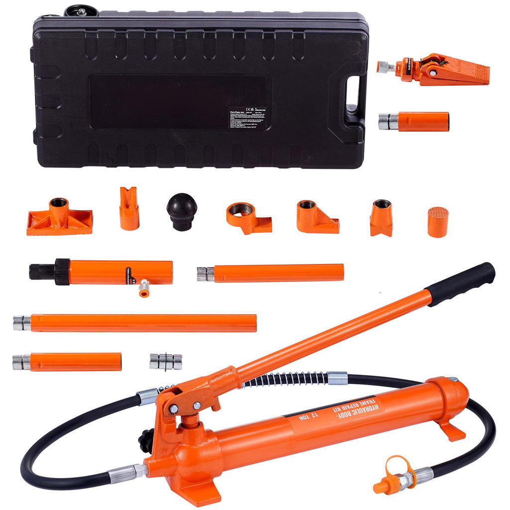 12 Ton Porta Power Kit, Hydraulic Ram with Pump with 4.6 ft/1.4 m Oil Hose, Portable Hydraulic Jack with Storage Case for Automotive, Garage, Farm, Mechanic (26455 LBS)
