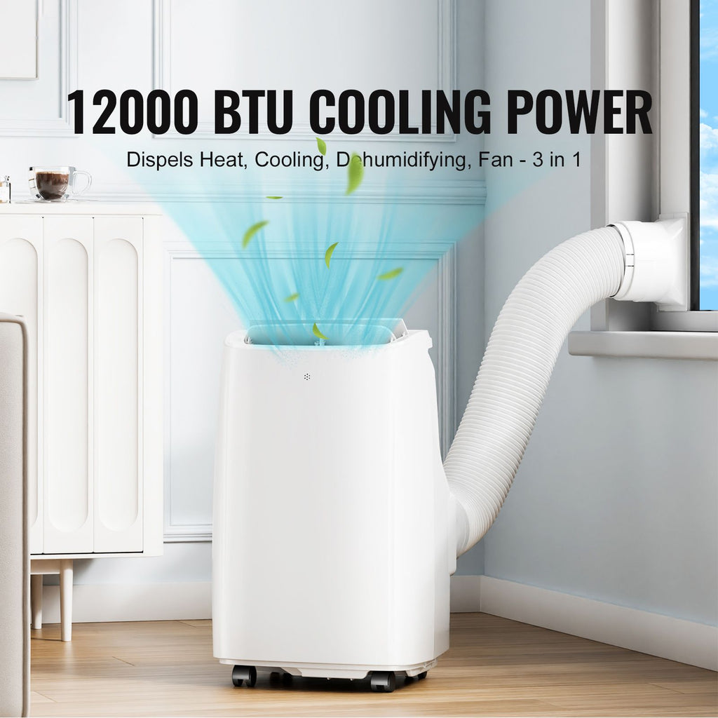 12,000 BTU Portable Air Conditioners, 3-in-1 Portable AC Unit with Remote Control, for 550-700 Sq.Ft, Cool/Dehumidifier/Fan Mode &Low Noise & Rich Accessories for Home/Office/Dorms, White