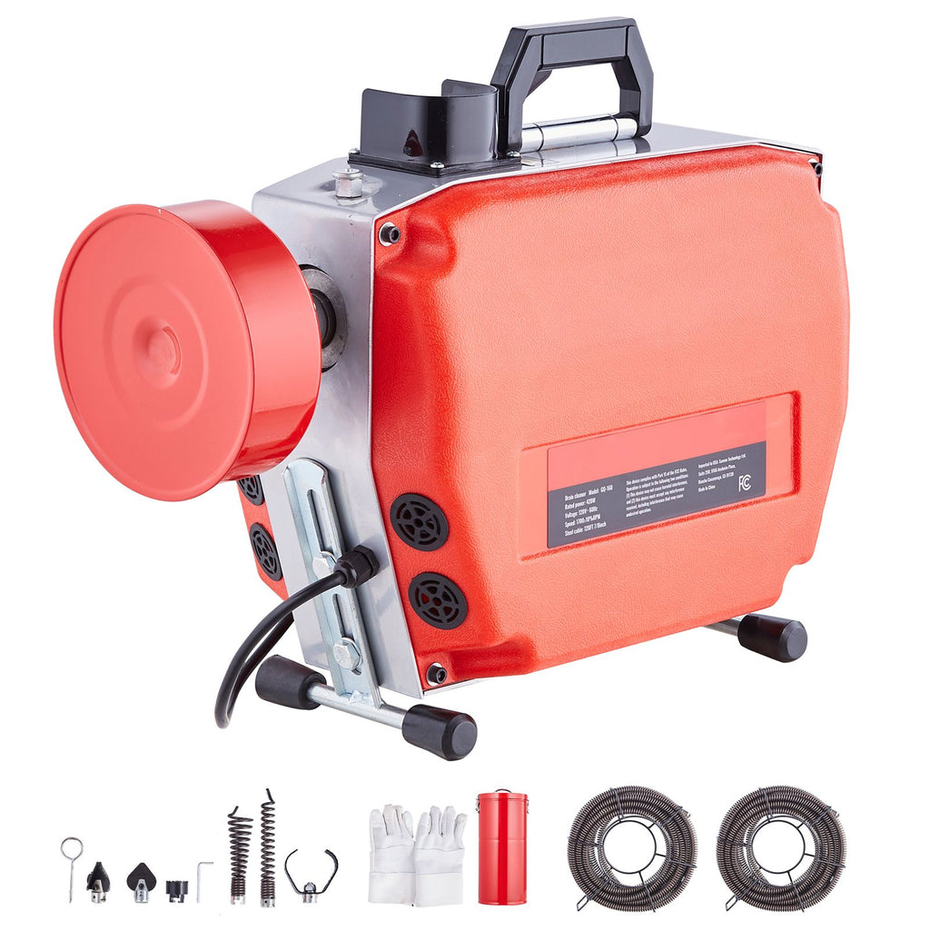 120FT x 7/8 Inch Drain Cleaner Machine, 420W Electric Sewer Snake Auger Manual Feed - with 6 Cutters, 2 Steel Cables (120' x 7/8" and 18' x 3/8") & CW/CCW Control for 1.9" to 6" Pipes