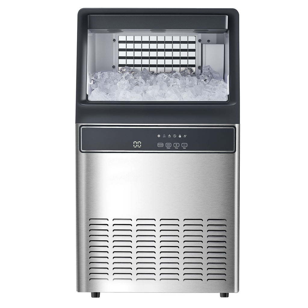 120lbs/24H Commercial Ice Maker Machine, 33lbs Storage Capacity Ice Maker with Drain Pump, 55 Ice Cubes in 15 Minutes, LED Digital Display Freestanding Self-Cleaning for Bar Office Restaurant